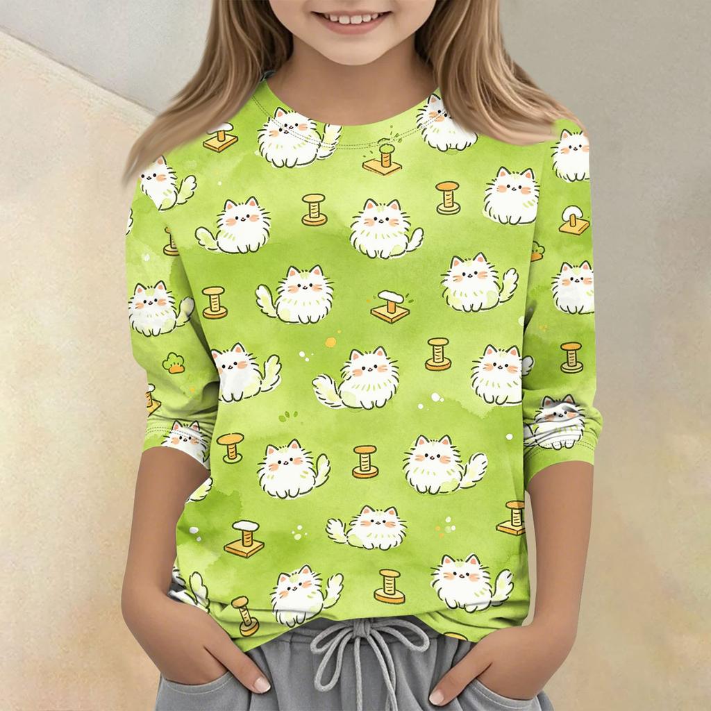 Kids Animal Print Crew Neck Three Quarter Sleeve Casual T Shirt Soft Comfortable Fabric Suitable for Everyday Wear and Play