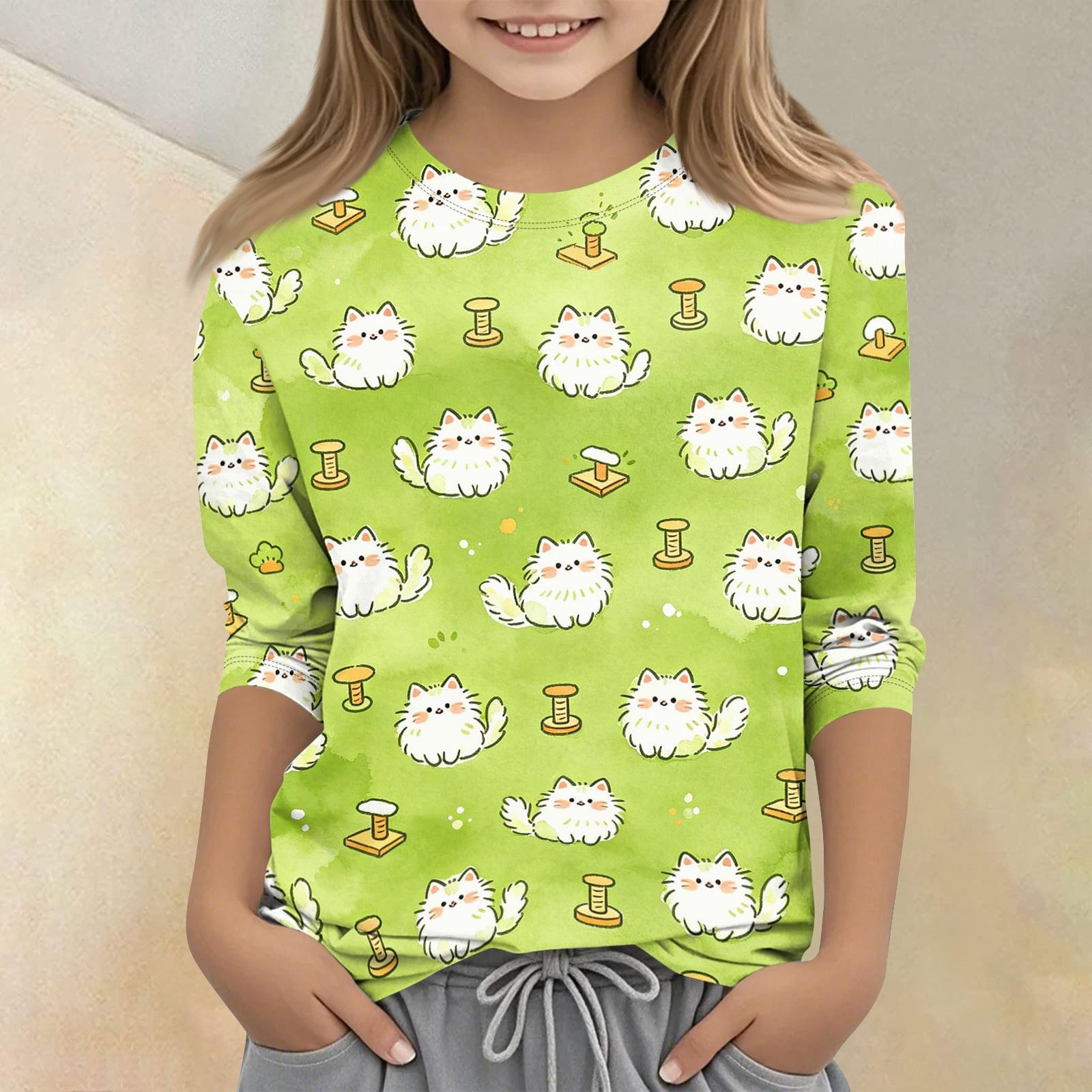 

Kids Animal Print Crew Neck Three Quarter Sleeve Casual T Shirt Soft Comfortable Fabric Suitable for Everyday Wear and Play 140 зелёный