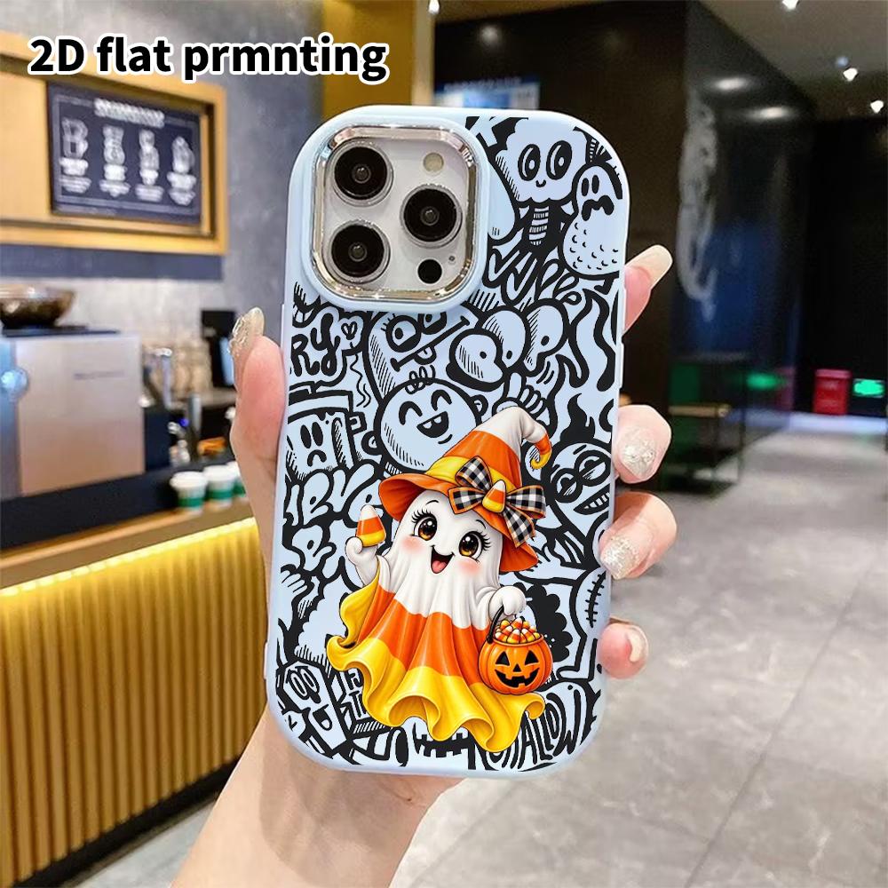 Phone Case: 2D flat design suitable for iPhone 18 17 16 15 14 13 Pro protective case, couple style, little corn ghost, Christmas and Halloween gift
