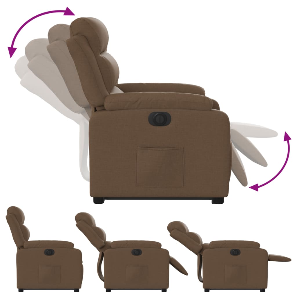 Recliner Chair with Lift Assistance Electric Brown Fabric