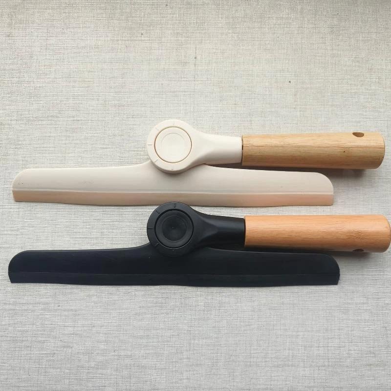 Rotating Soft Silicone Window Squeegee Non Scratch Glass Wiper with Natural Wooden Handle for Shower Door Car Detailing