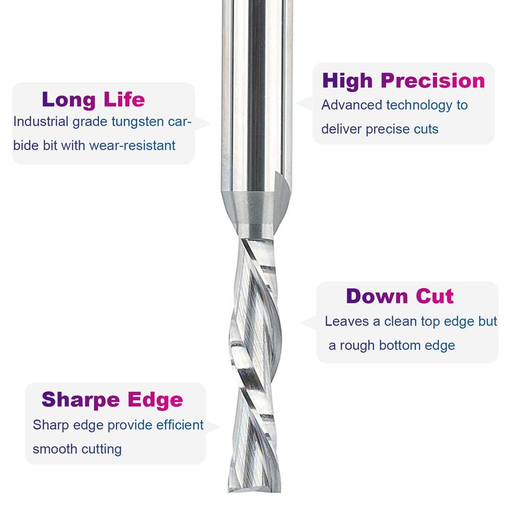 SpeTool Spiral Downcut Router Bits with 3/8 Inch Cutting Diameter, 4 Inch Extra Long HRC55 Solid Carbide CNC End Mill for Wood Small Cut, Carving