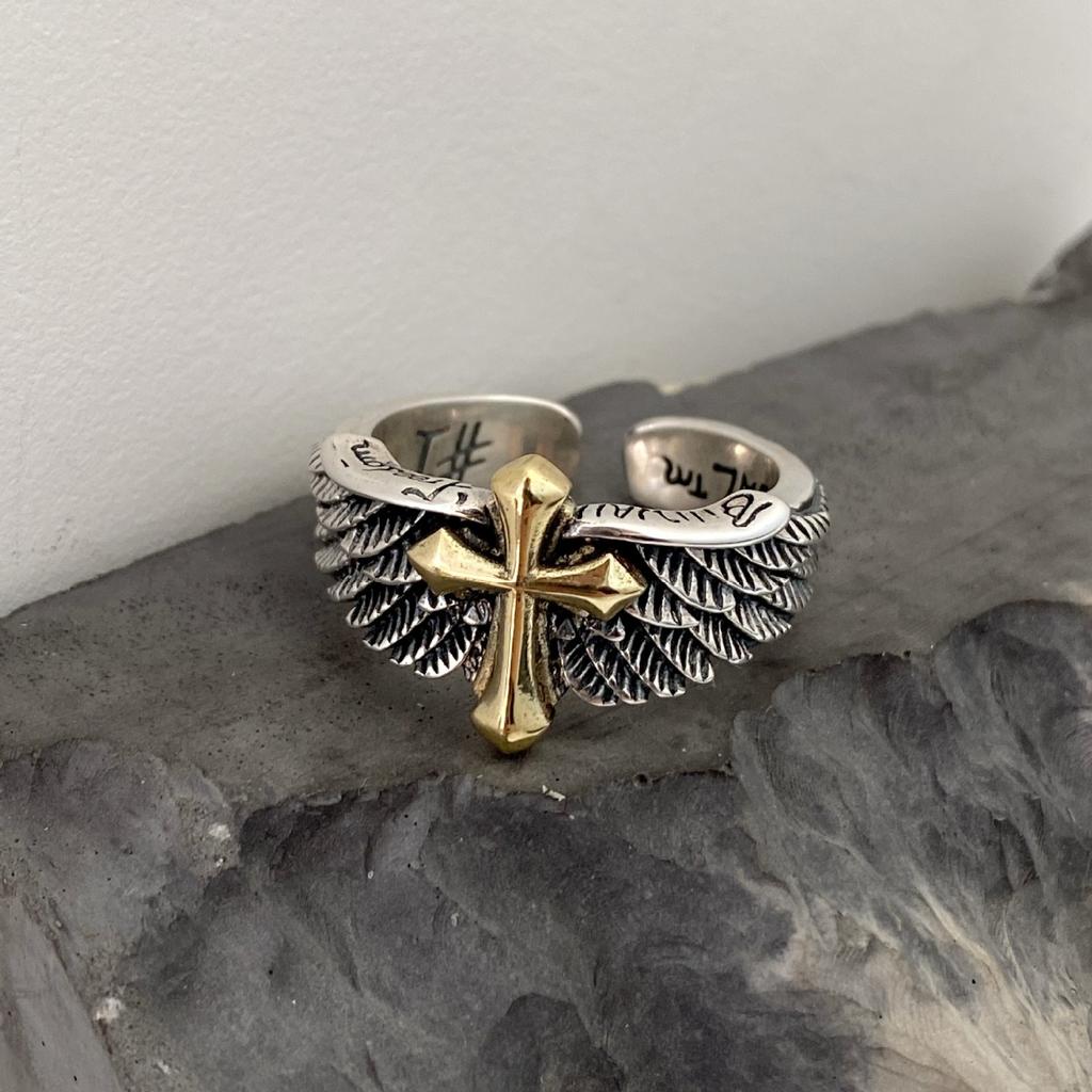 Cross Wing Rings For Men, Adjustable Gothic Statement Index Finger Ring, Punk Rock Jewelry, Graffiti Bold Design