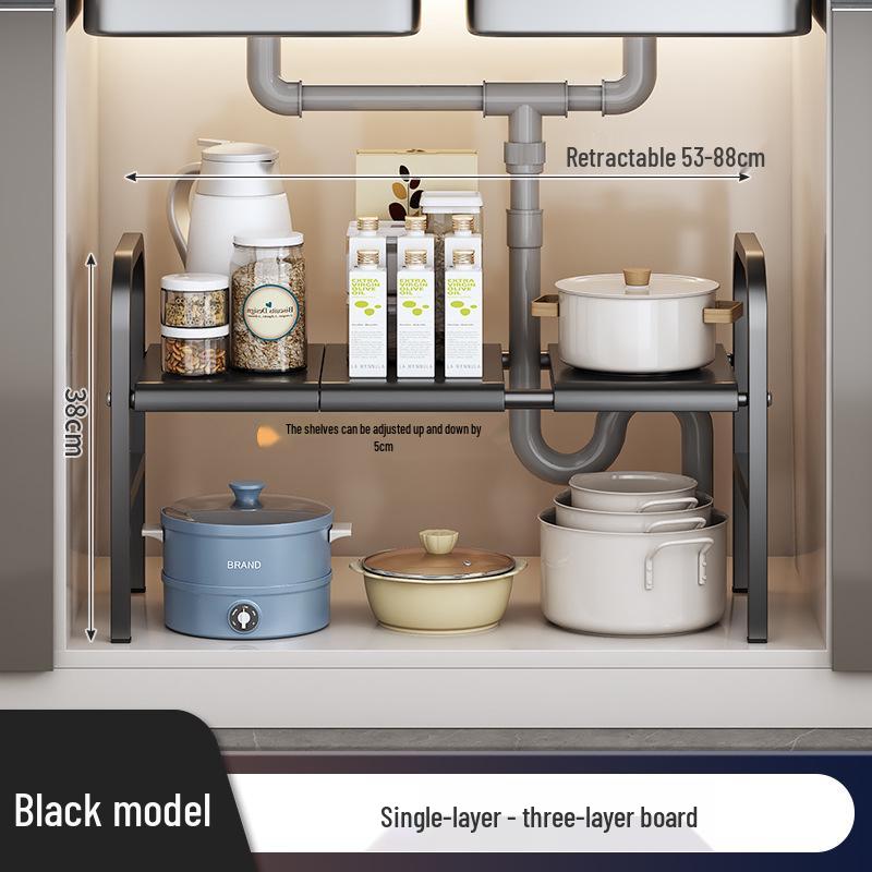 Rozšiřitelný kuchyňský úložný regál: Podumyvadlová police na organizér na nádobí
