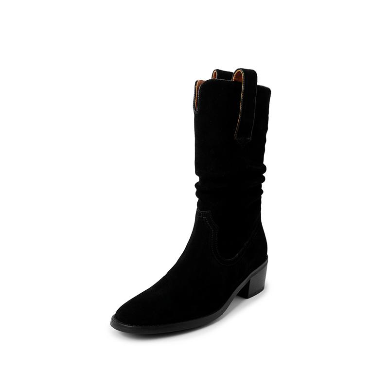 Fashion Super High Quality Women's Boots Autumn 2025 Fashion Pointed Chelsea Boot Pleated Suede Leather Women Knee Boots Banquet Party