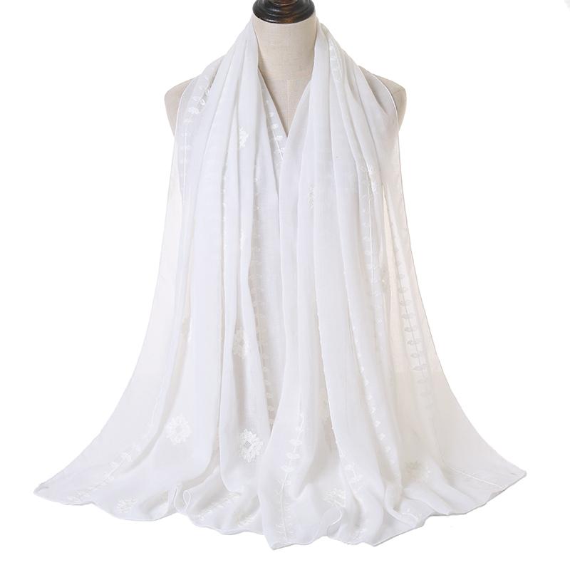 Big Size Embroidery Plain Cotton Hijab Scarves Women Muslim Shawls Solid Headscarf Wraps Islamic Turban Headband Foulard Ramadan