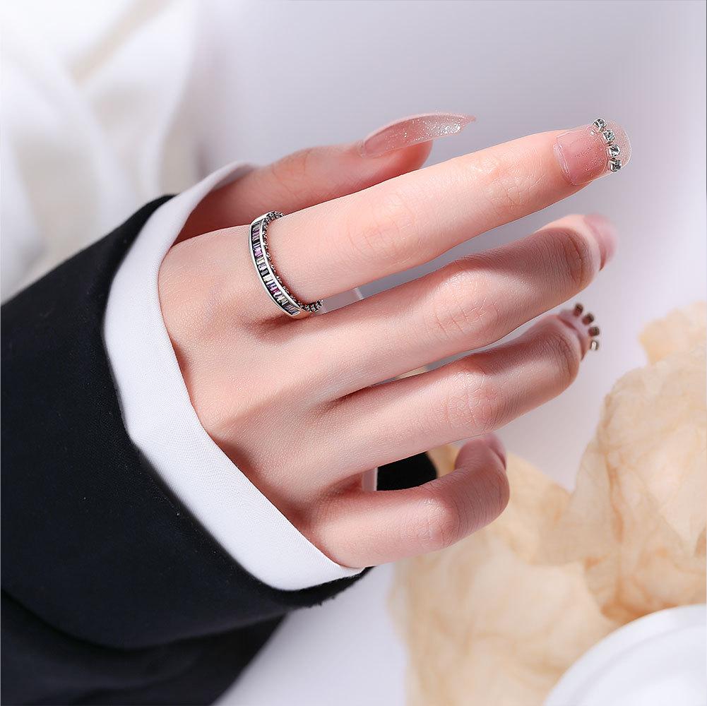 Heavy Industry Rainbow Zircon Ring For Women Niche Advanced Cold Fashion Jewelry