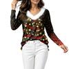 Women's Long Sleeve V-Neck Christmas Snowflake and Christmas Tree Print Plush Collar Top