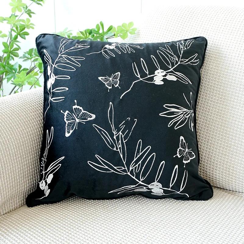 45x45cm Modern Simple Embroidery Throw Pillow Covers Luxury Butterfly Cushion Cover White Black Pillowcase for Sofa Home Decor