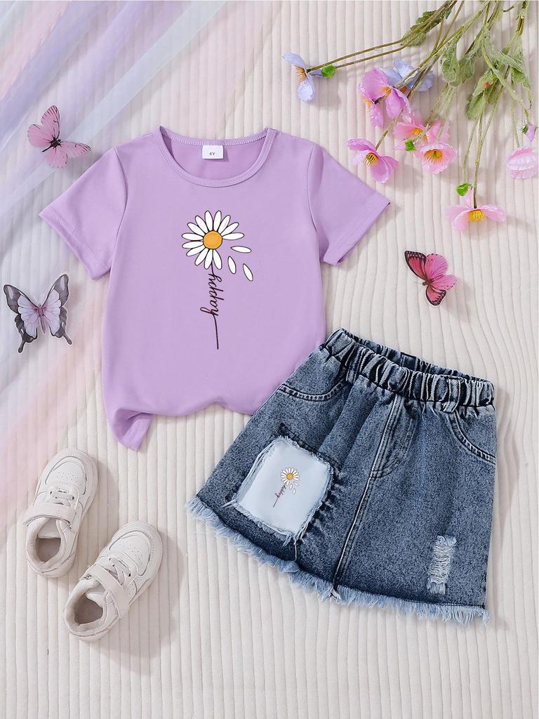 Girls' Casual Denim Skirt Sets - Stylish Children's Clothing Set