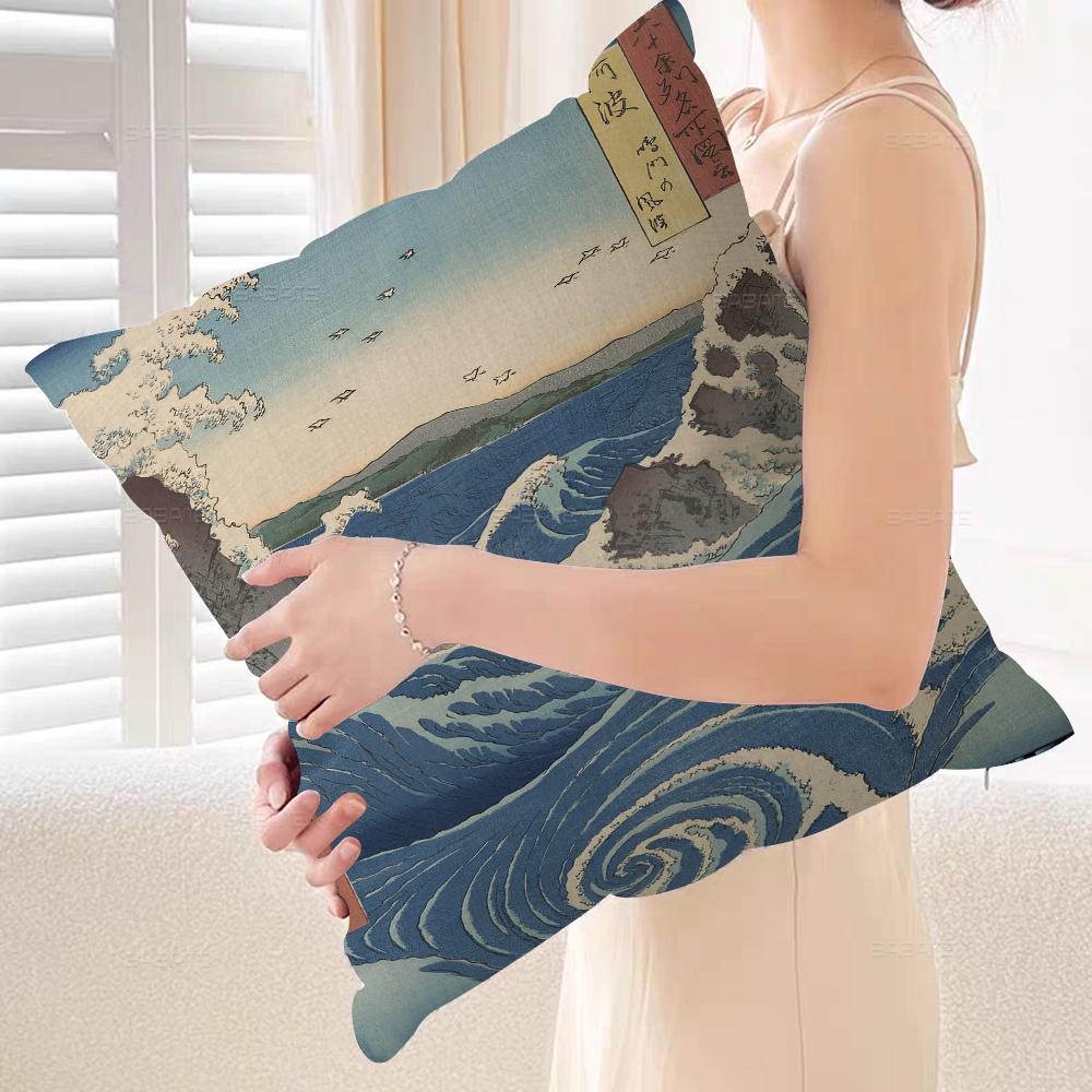Japanese Landscape Series Office Cushion Pillowcase Car Cushion Cover45X45CM Lumbar Pillowcase Sofa Pillowcover