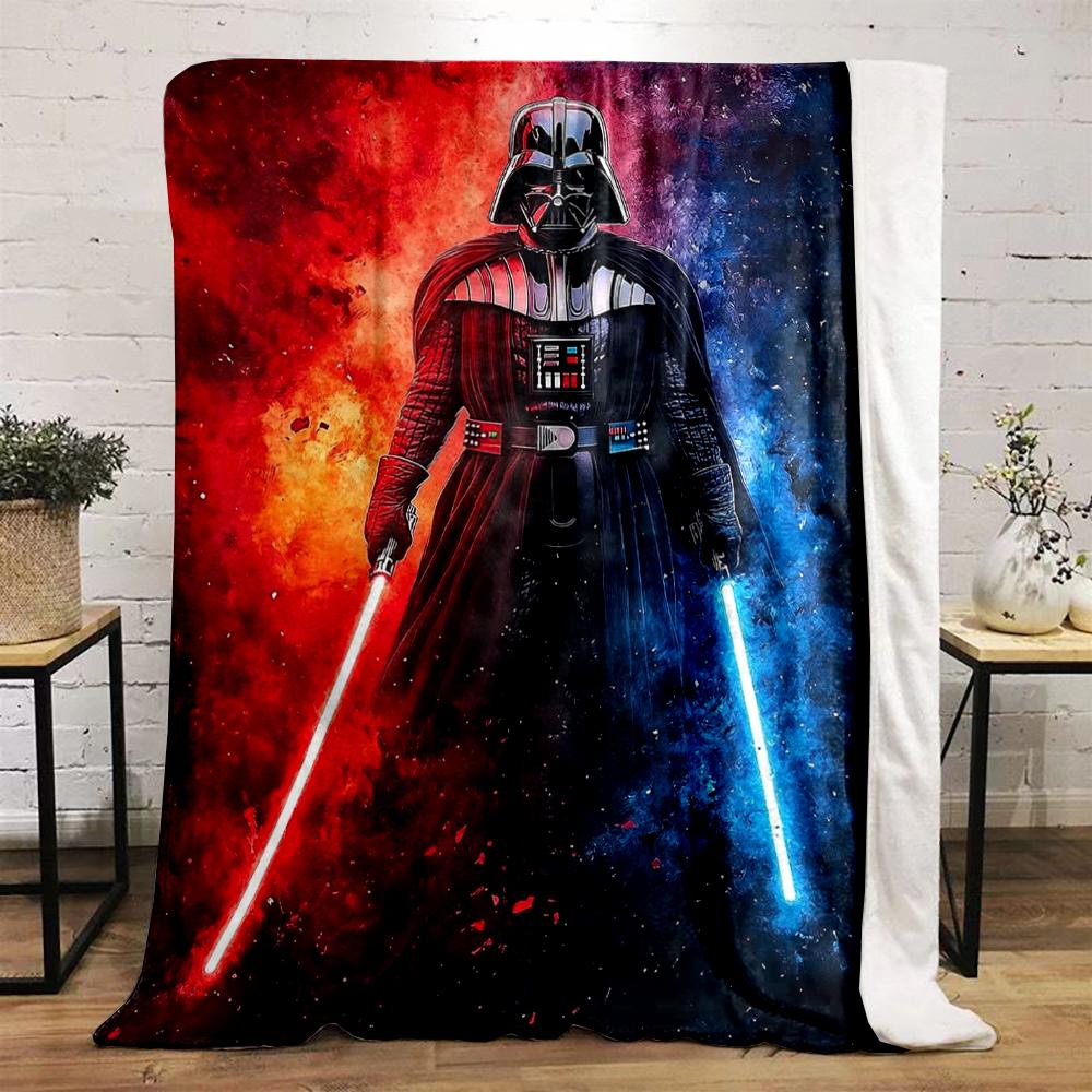 Dark Warrior with Dual Lightsabers Design Warm Blanket, Flannel Blanket for Bedroom, Living Room, Sofa, and Nap.