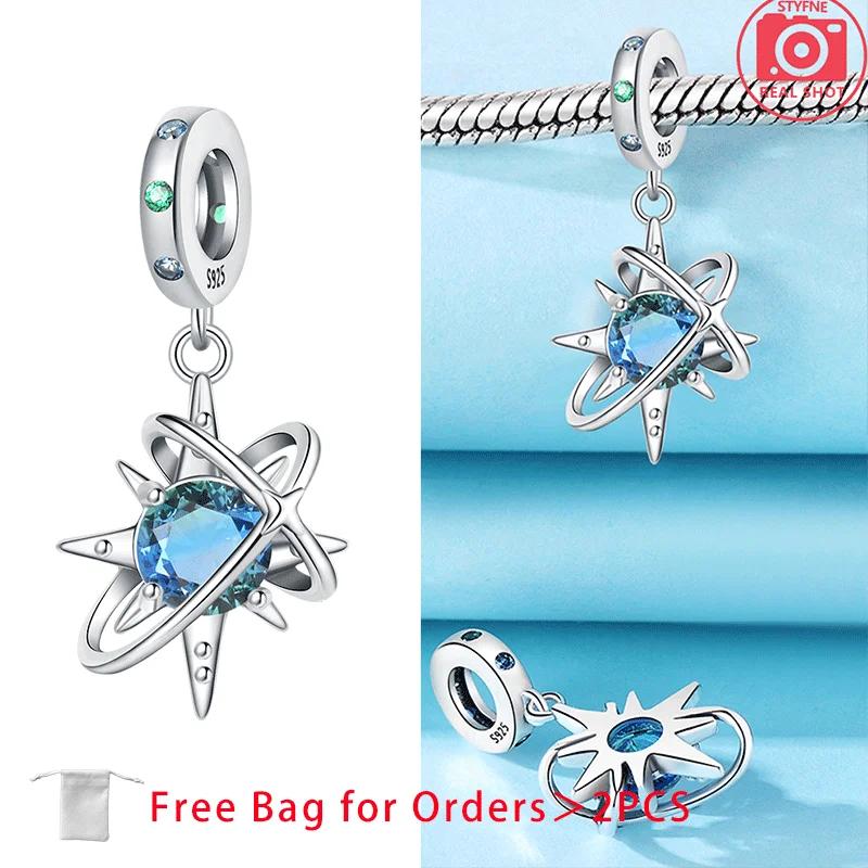 Moon Stars Planets Shining Zircon Beads Pendant Fit Women Diy Copper Charms Jewelry Original Bracelet Fine Delicate Gift