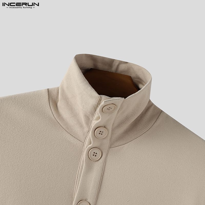 INCERUN Oversized Men High Neck Long Sleeve Buttons Casual Cardigans Tops