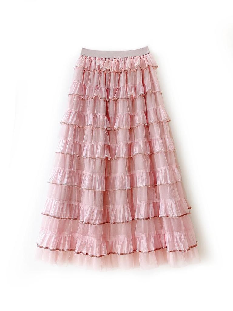 Layered Organza Long Fairy Cake Dress with Half Skirt