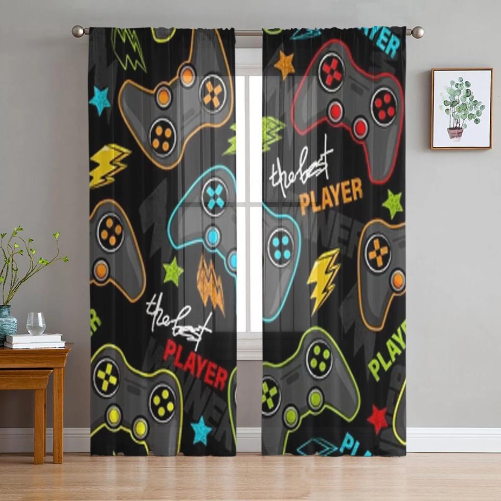 Game Controller Sheer Curtains For Living Room Bedroom Tulle Curtains Kitchen Window Treatments Panel Drapes