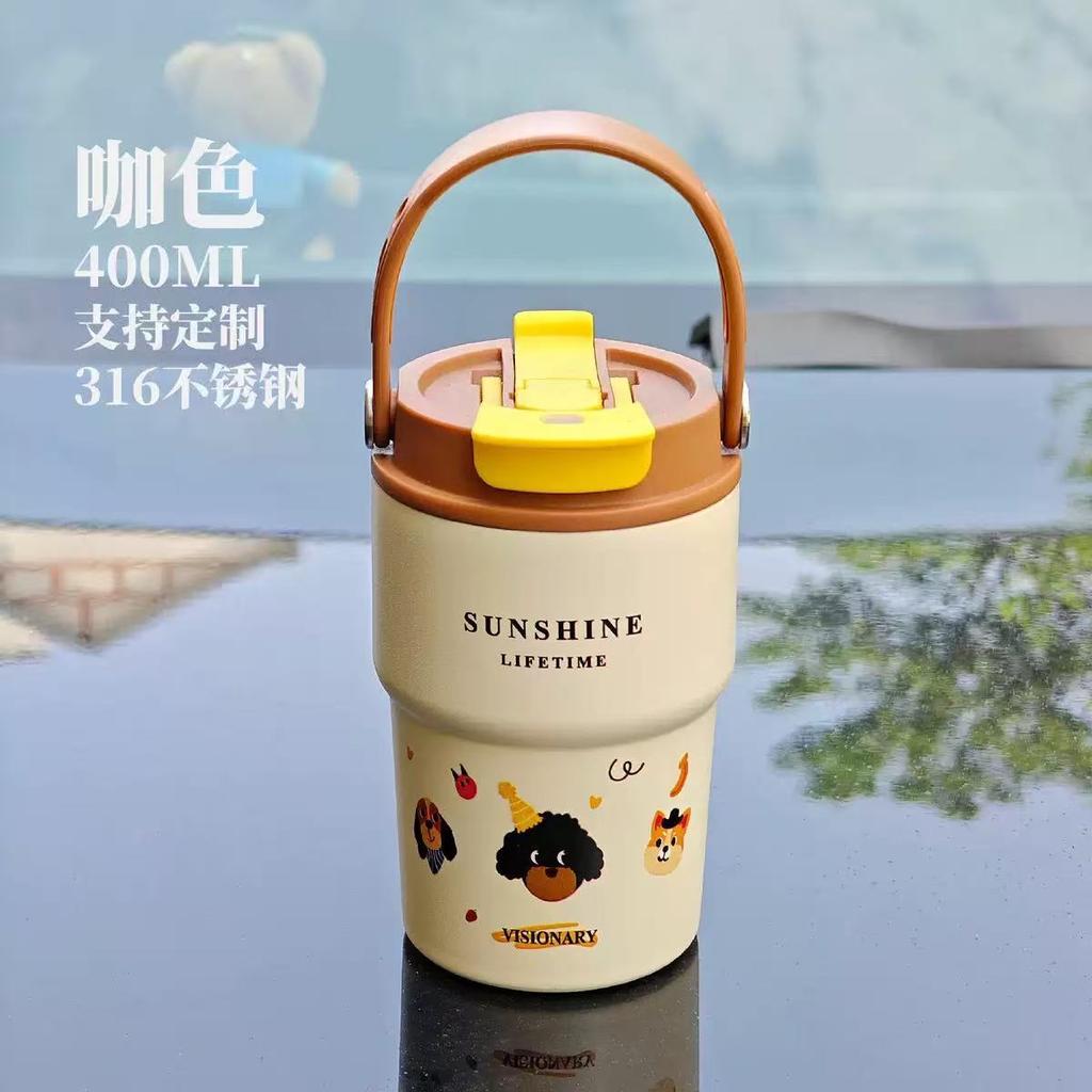 Water bottle cartoon tea warehouse double drink coffee cup high value stainless steel ceramic liner thermos cup portable cup