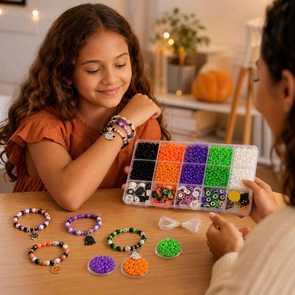 Halloween Bead Jewelry Making Kit for Bracelets with Pumpkin - DIY Set