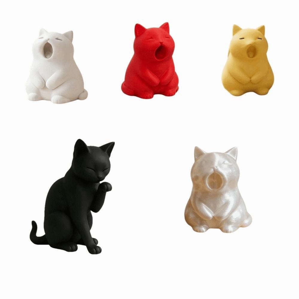 Minimalist Cat Statue Ornaments Kitten Sculpture Trinket Holder Yawning Cat Figurine Car Ornament