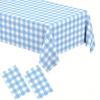 1 Pack Light Blue Gingham Tablecloth Rectangular Pale Blue and White Checkered Tablecloths Disposable Plastic Plaid Table Cover for Parties