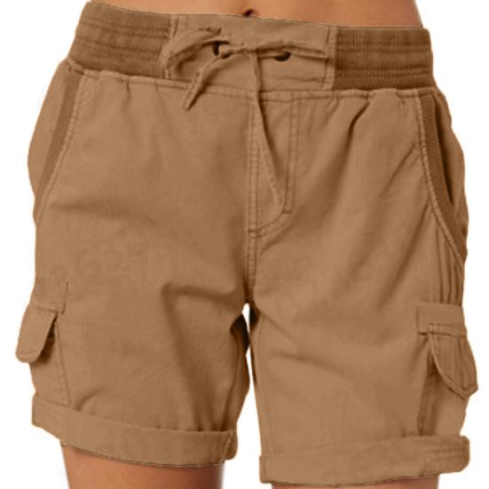 

Женские шорты с высокой посадкой, регулируемым шнурком, карго с карманами, однотонные, летние повседневные шорты для ежедневной носки S хаки