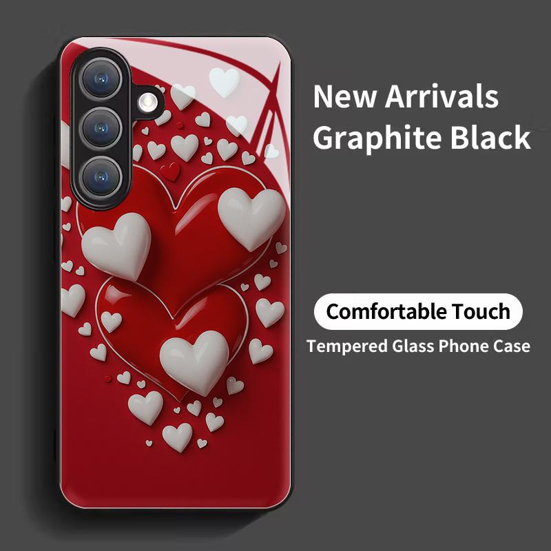 Heart shaped patterned glass phone case suitable for Samsung Galaxy S26 S25 S24 S23 S22 S20 FE/Ultra/Plus anti drop back cover