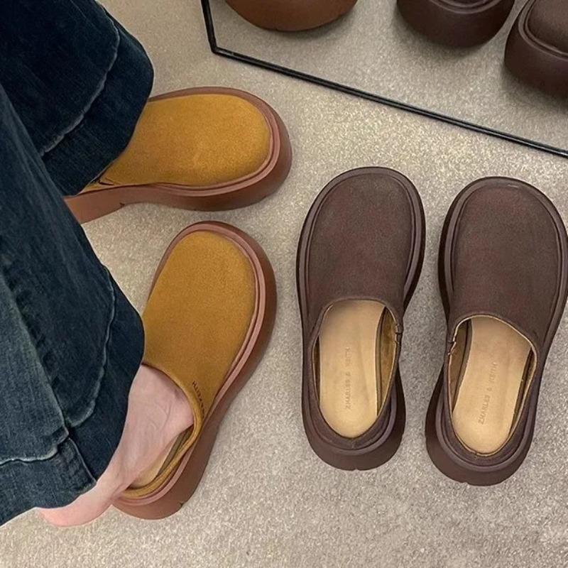 Women Flats Platform Slippers Casual Shoes 2025 Spring Autumn New Slingback Flip Flops Suede Ladies Mules Shoes Non Slip Slides