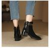 Fashion 2024 Winter Fashion Ankle Women's Boots Brand Modern Boots Women Sewing Rivet Buckle Square Toe Med Heel Back Zip Shoes Female