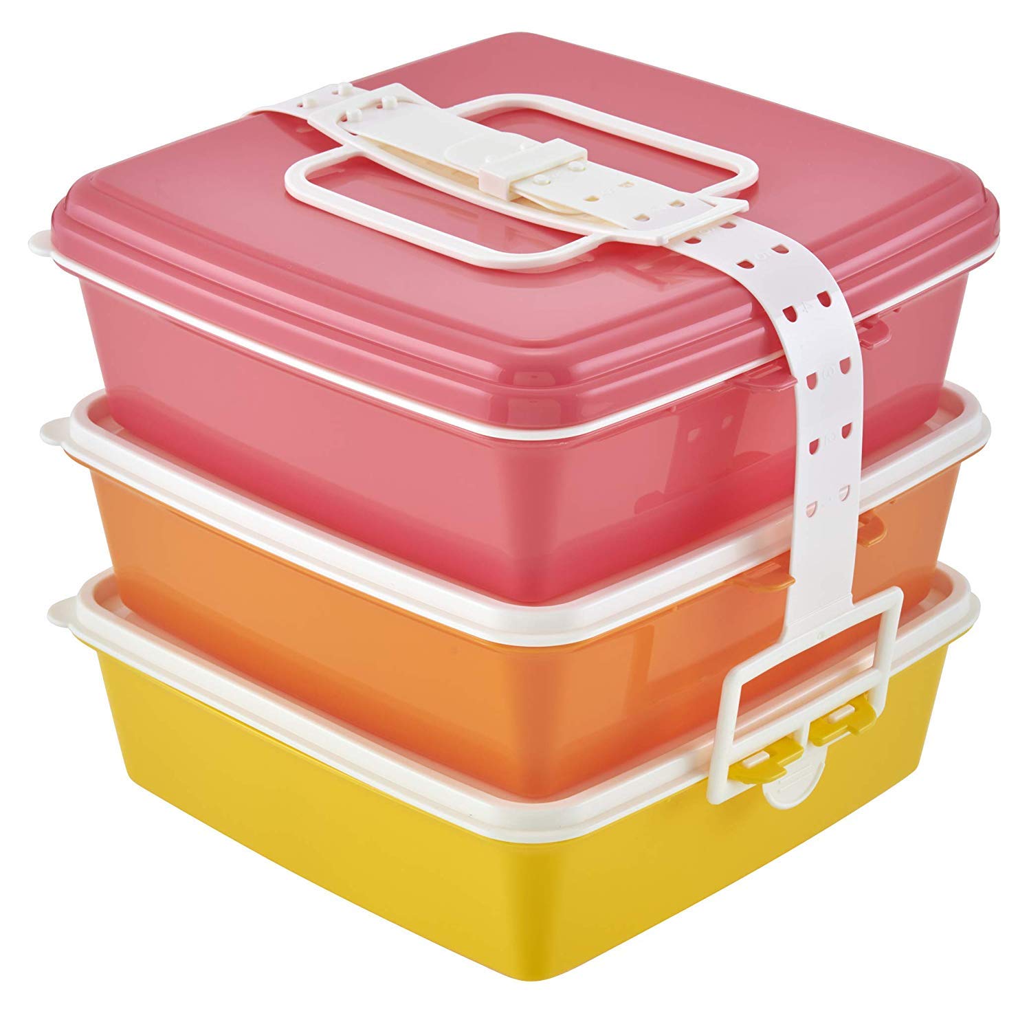 

Palmart Large Bento Box, Pink, Large, Stackable Picnic Case, Square, 3 Tiers, Colors 4059