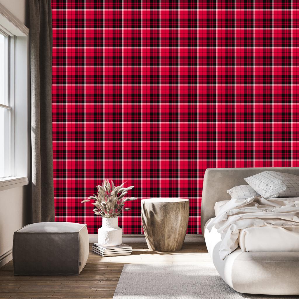 Red Checkered Wallpaper, Pink and Burgundy for Living Room and Bedroom, 50x1000