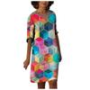 Women Summer V-neck Folk-custom Plus Size Print Loose Mid-sleeve Dress