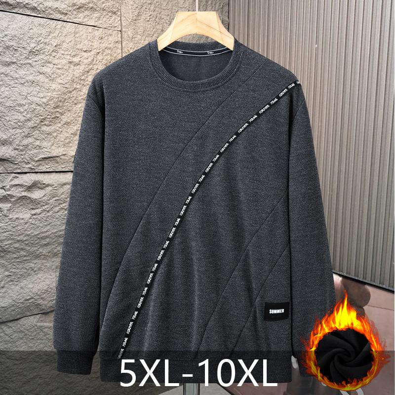 Plus Size 5XL-10XL Fashion Autumn Oversize Sweatshirts for Men Clothes Thick Warm Faux Fleece-lined Long Sleeve Tops Casual Men's Pullovers