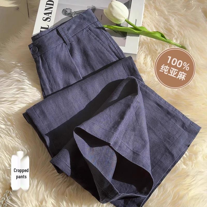 

Женские льняные брюки клеш 2025 - Повседневные, Удобные, С высокой талией, Универсальные, Брюки прямого кроя на лето M (95-105 lbs)