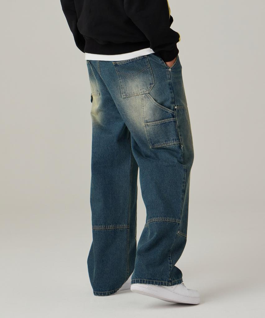 URBANAGE Carpenter Wash Wide Denim Pants_Medium Blue