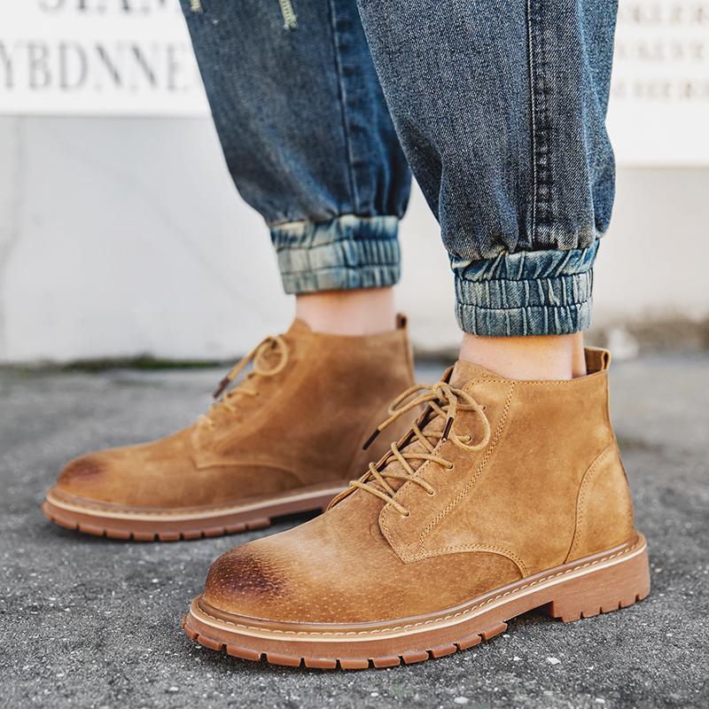 Genuine leather men's short boots Fashionable retro design style Trendy casual party Daily business office high-quality shoes