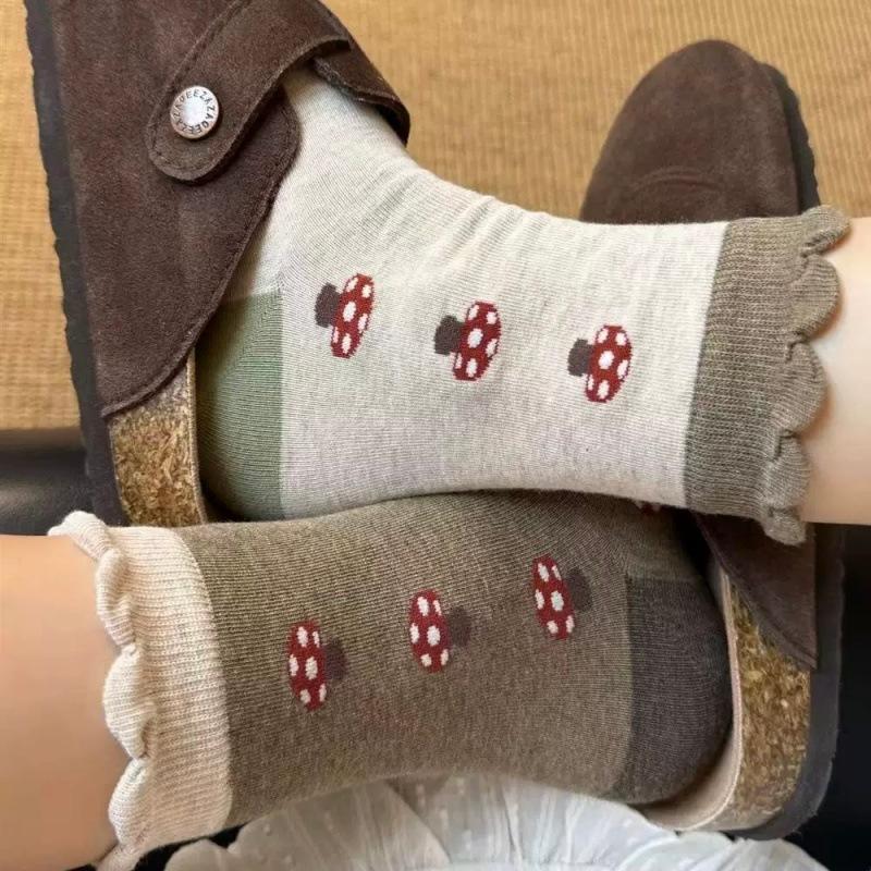 Mica Color Spring Retro Mushroom Mid-calf Pure Cotton Socks for Children