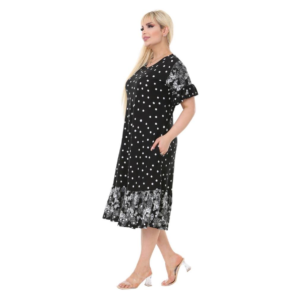 Women's Plus Size White Butterfly Polka Dot Pocket Dress With Ruffle Skirt