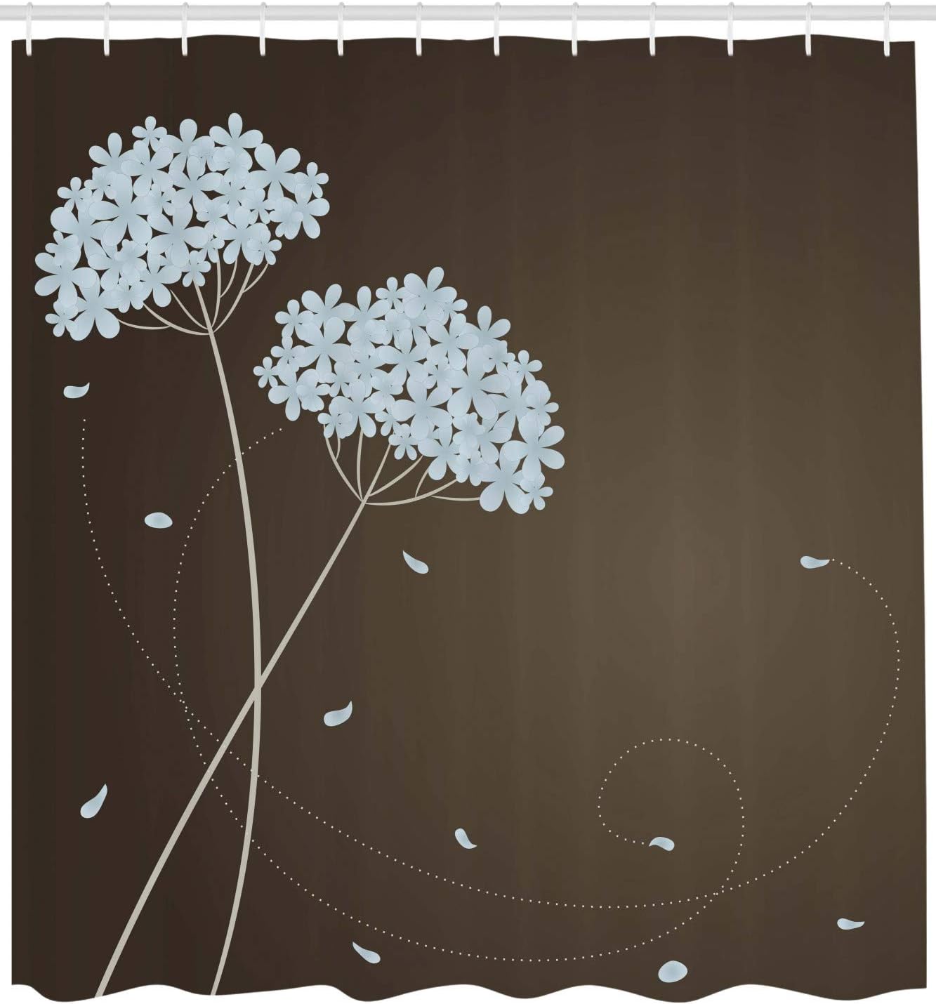 Brown And Blue Shower Curtain, Floral Design With Swirl Lines Falling Leaves Autumn Inspired, Cloth Fabric Bathroom De W60H190(CM)-1 Pcs