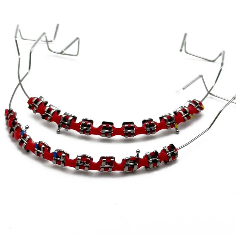 

1 пара цветных брекетов стоматологические накладные брекеты с крючком временное украшение зубов с металлическими дугами лигатура для брекетов красный