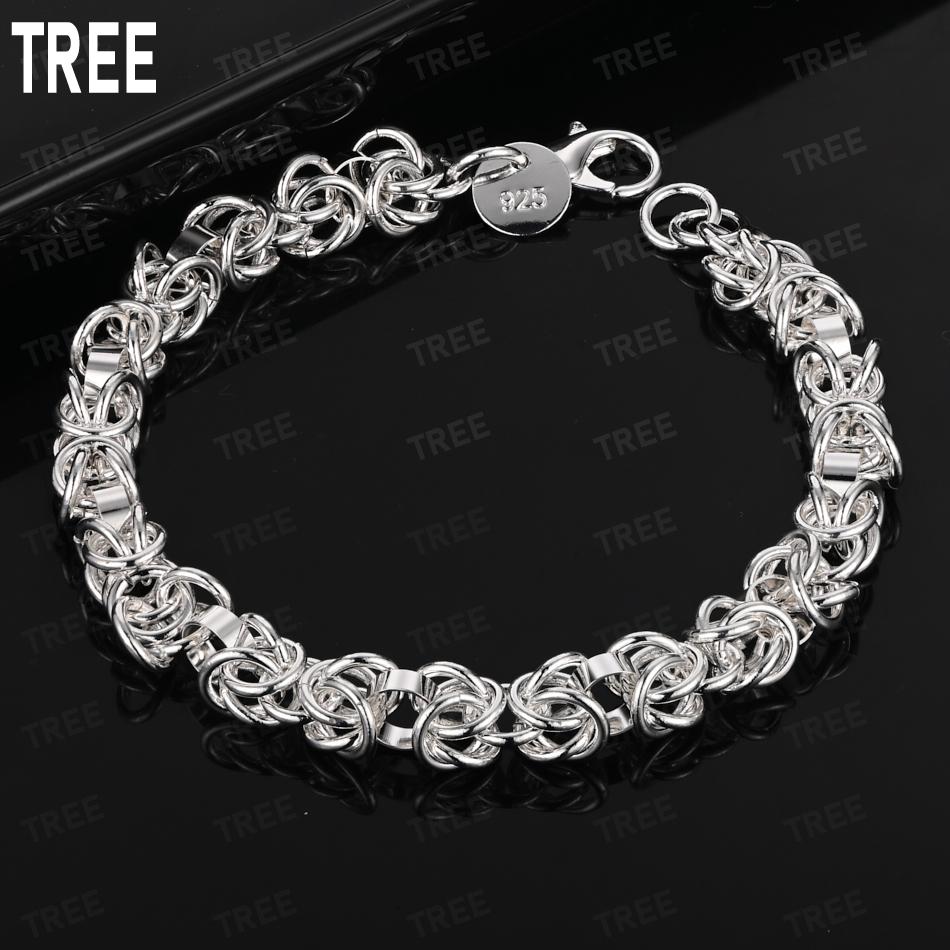 925 Sterling Silver Simple Interlocking Side Chain Exquisite Bracelet Gift Jewelry 20CM