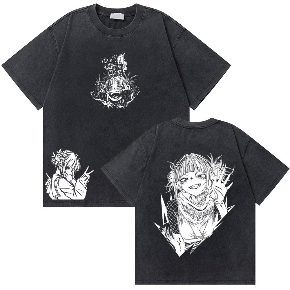 Washed Vintage Anime My Hero Academia Eijiro Kirishima T-shirt Men Women Manga Casual Retro T-shirts Men's Cotton Oversized Tees