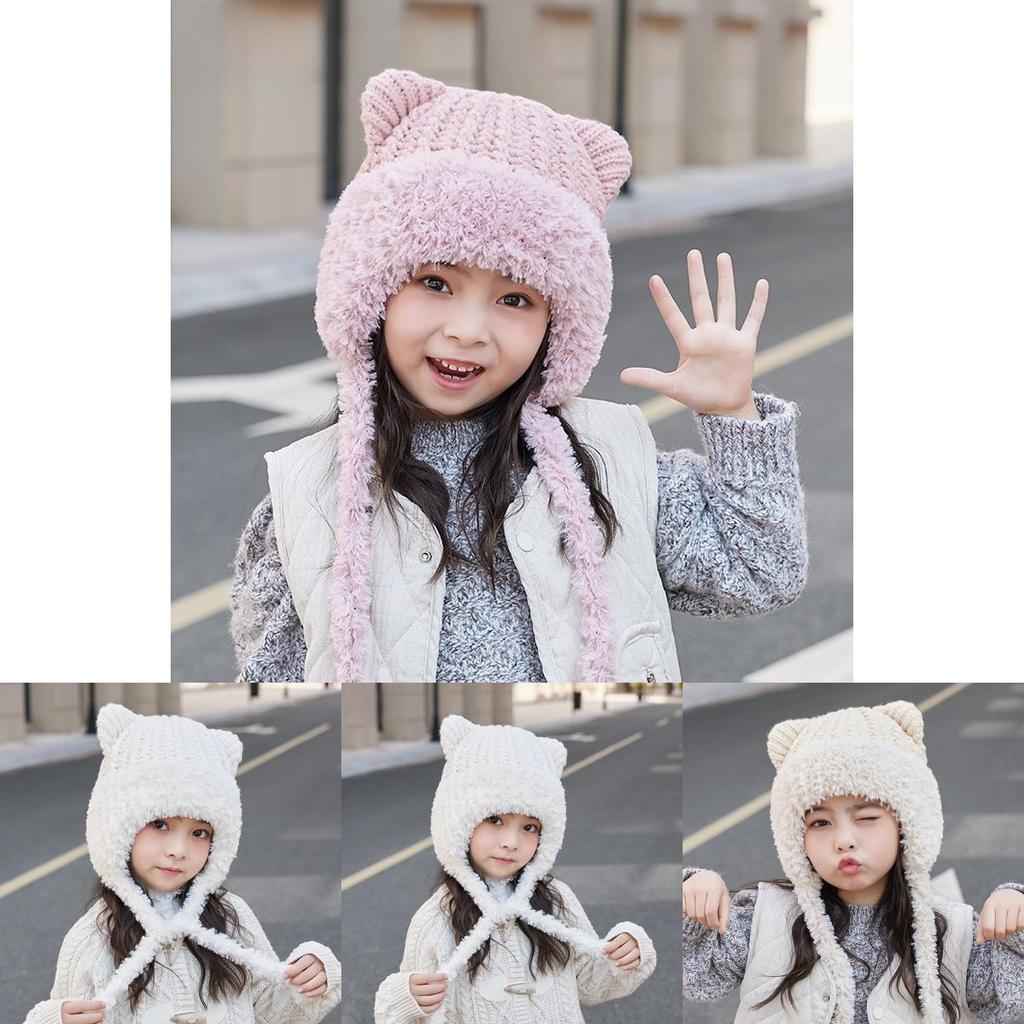 Toddler Bear Ear Knitted Hat Warm Winter Protective Headgear For Kids