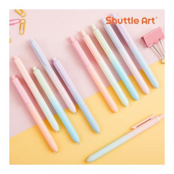 Shuttle Art 15-Pack Pastel Gradient Gel Pens, 0.5mm Fine Tip, Black Ink, Smooth Writing, Quick-Drying, Acid-Free, AP Certified Gel Pens for