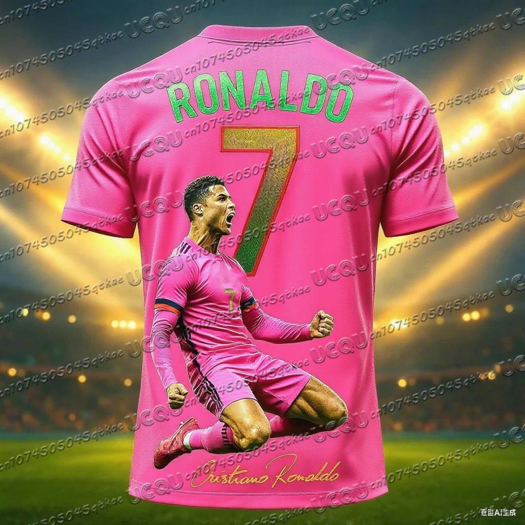 Maglia da Calcio Stampata 3D N.7 Ronaldo Ragazzi Ragazze Allenamento Bambini Sportiva Traspirante Manica Corta T-shirt per Bambini