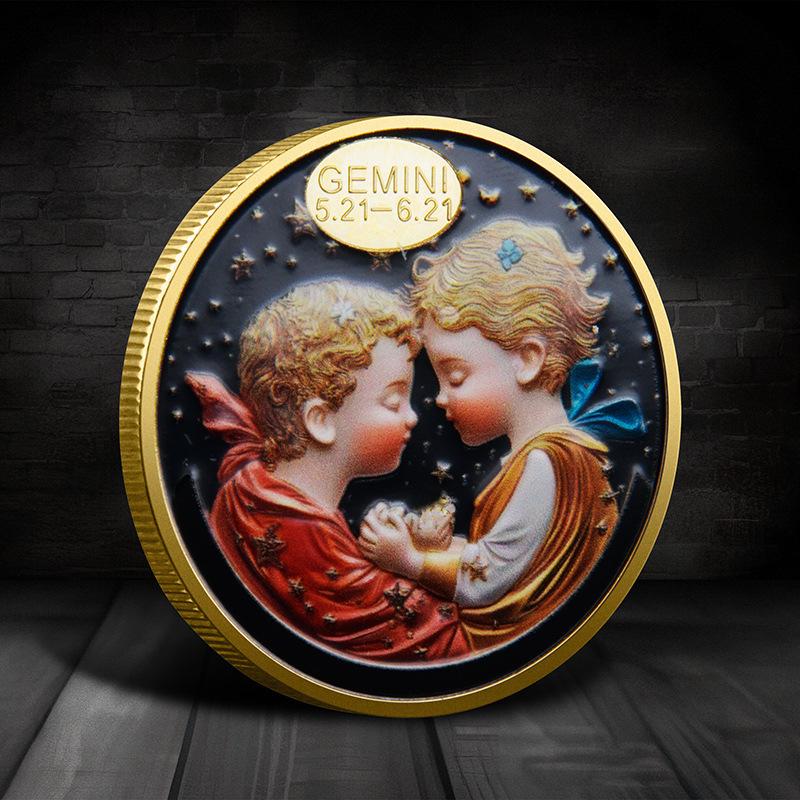 Evropské a americké zodiacové pamětní mince, mince osázené diamanty, Tarot přání pro Slunečního boha, zlaté a stříbrné mince, ozdoby