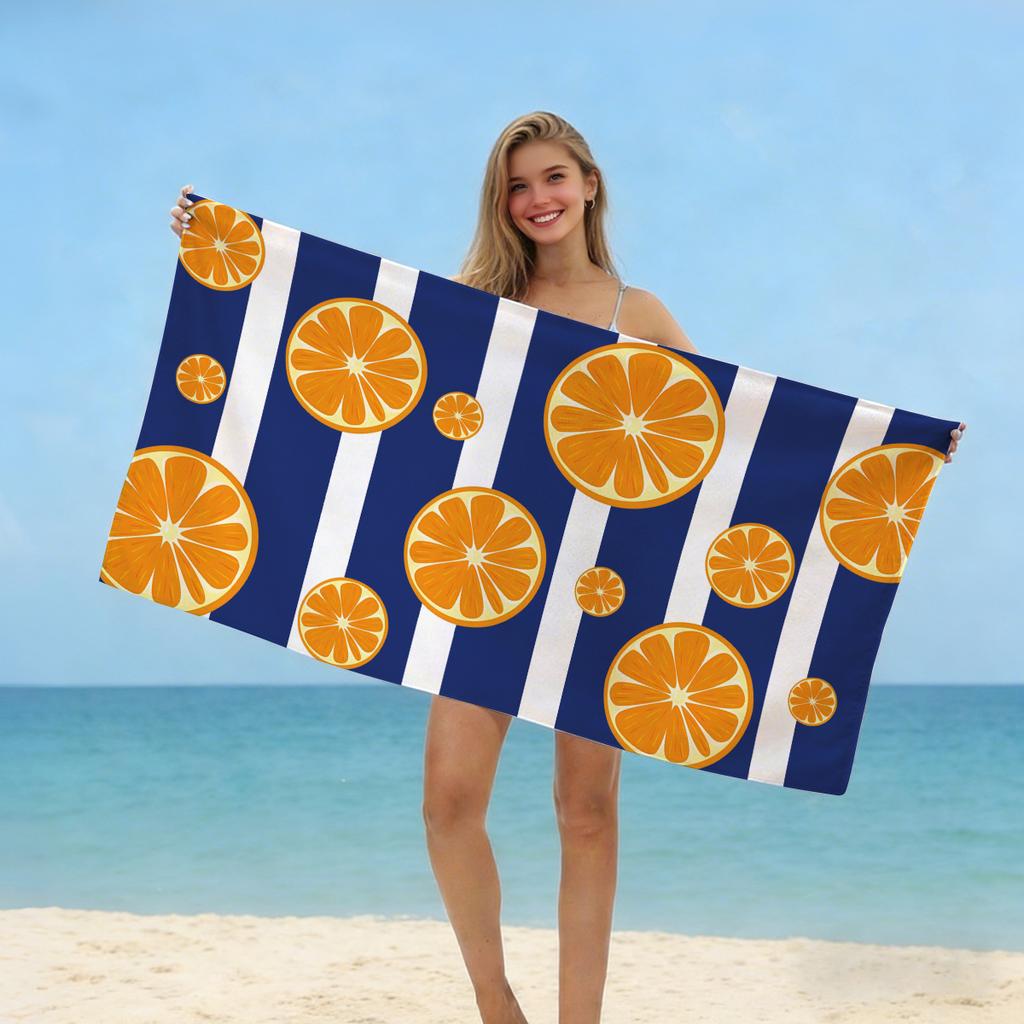 1pc Colorful Striped Lemon Beach Towel, Ultra-fine Fiber Quick Drying Absorbent Bath Towel, Swimming Multifunctional Beach Towel