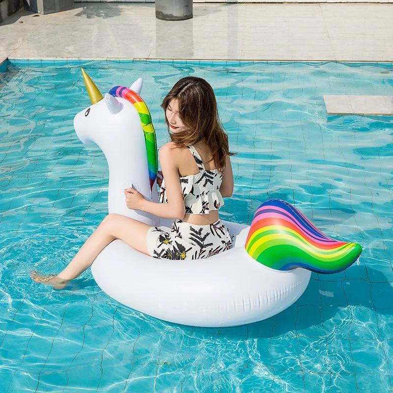Rainbow Horse Inflatable Toy Giant Swimming Seat with Handle Summer Pool Water Party Swimming Bed Inflatable Lounge Chair