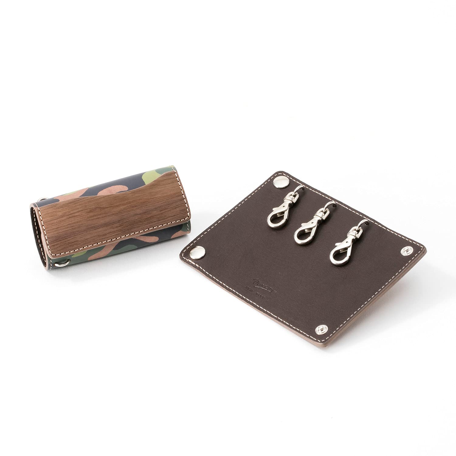 

[VARCO REAL WOOD] Key Cover, Key Case, Key Cover, Men s and Women s, Genuine Leather, Made in Japan, Military Style