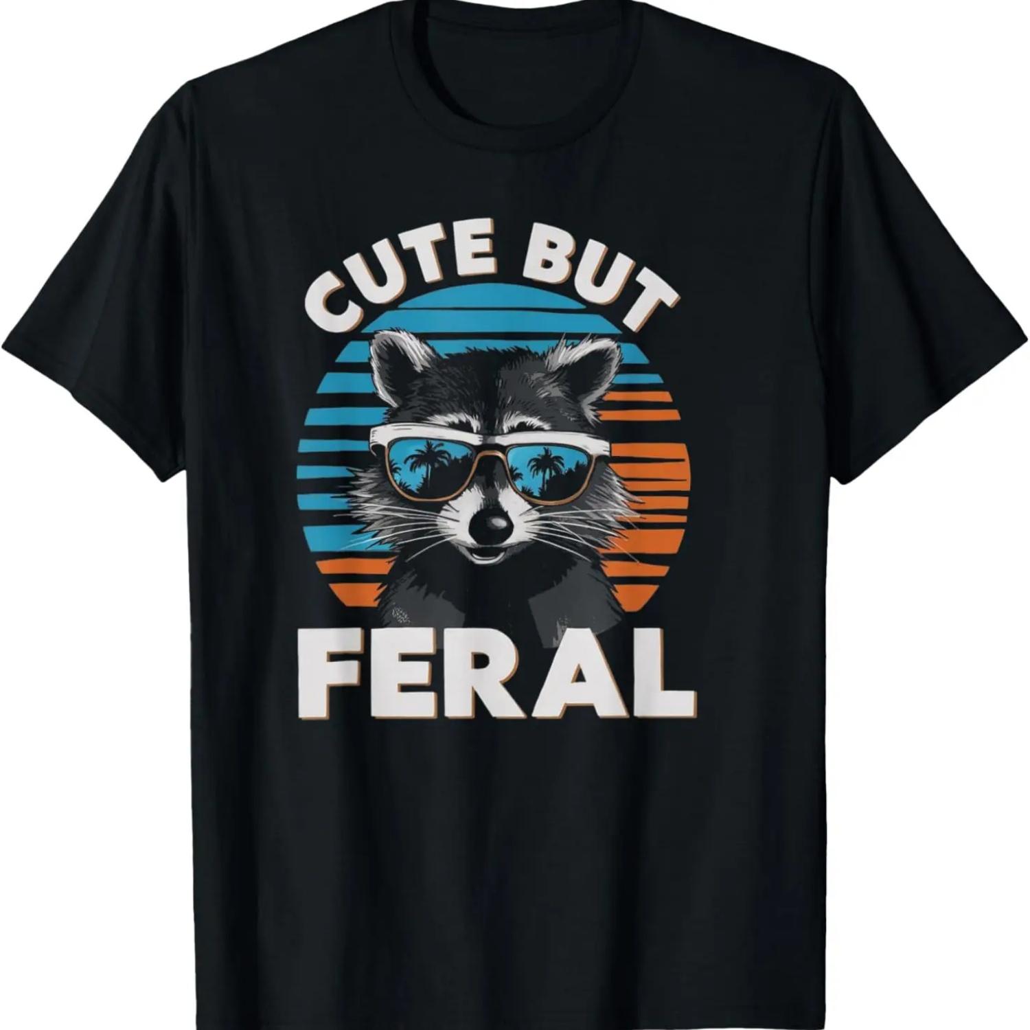 Cute But Feral Raccoon in Sunglasses Funny T-Shirt S