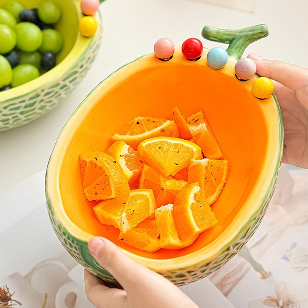 Hami Melon Shape Fruit Bowl with Fork Large Capacity Cute Toothpick with Holder Dessert Serving
